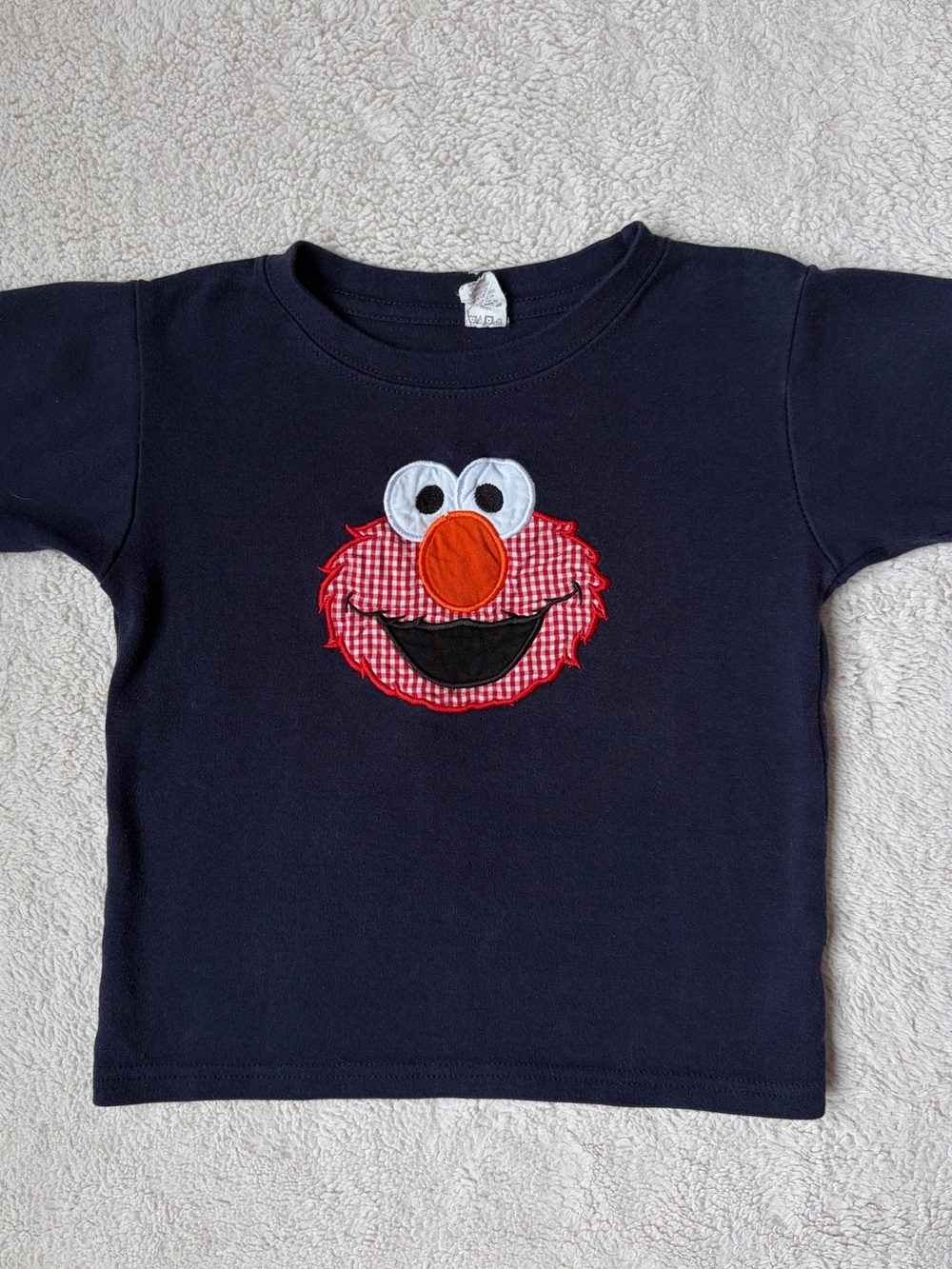 Kids Navy Short Sleeve  T-Shirt with Appliqué Red Gingham Elmo Size 5T